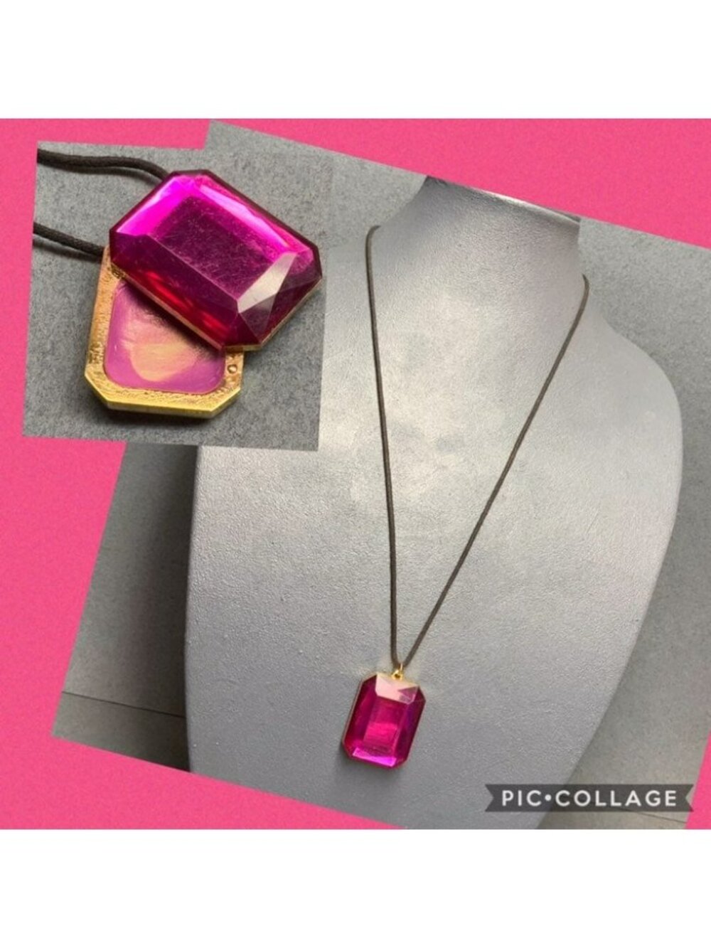 Hidden Lip Gloss Pendant Necklace 26 In Magenta Gold Black Cord Octagonal